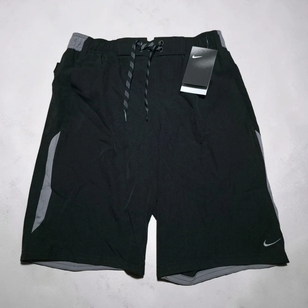Nike Water Repel Black Lined Swim‎ Drawstring Shorts Mens Size Small Brand New